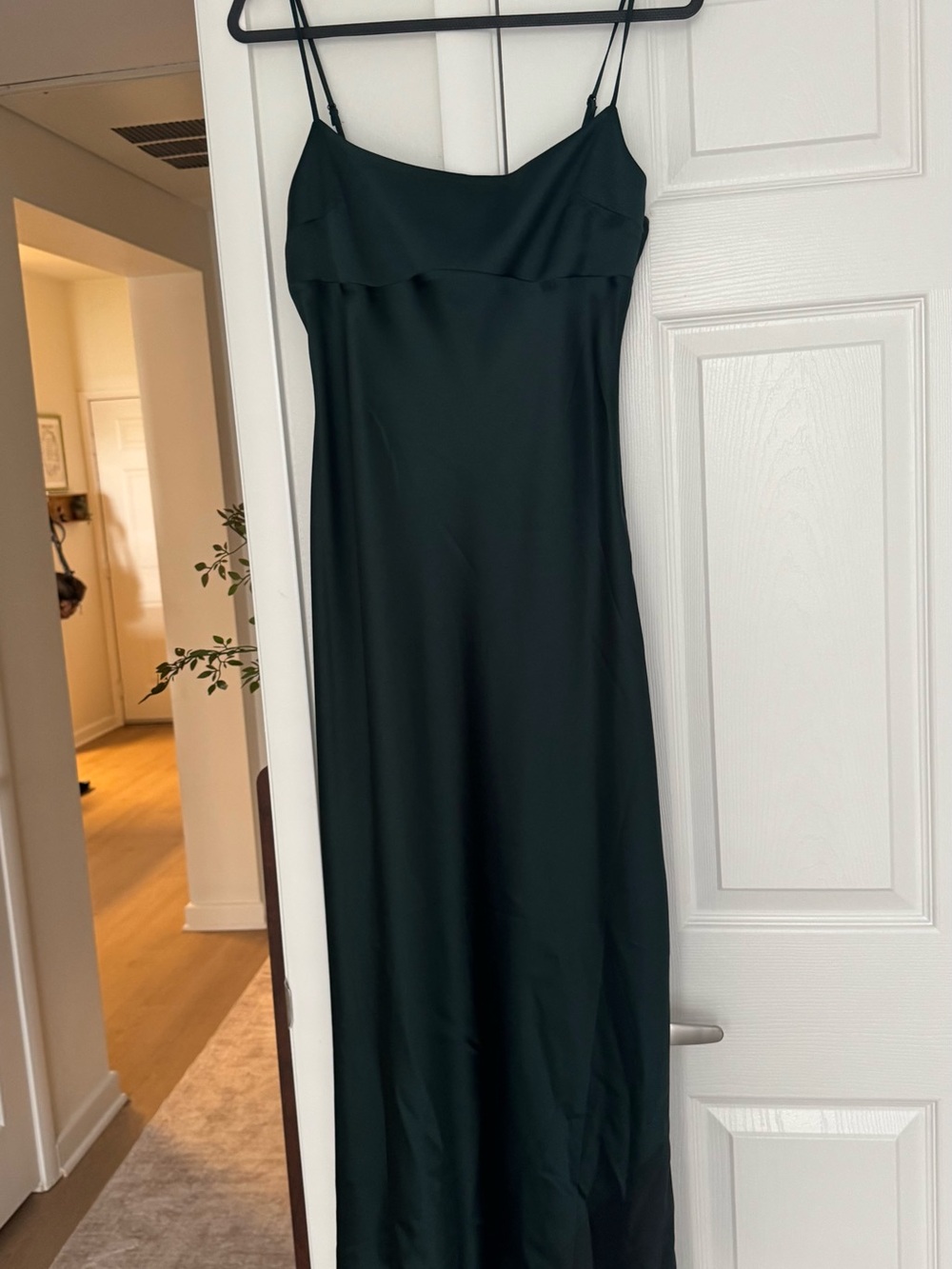 Dynamite Dark Green Satin Slip Midi Dress